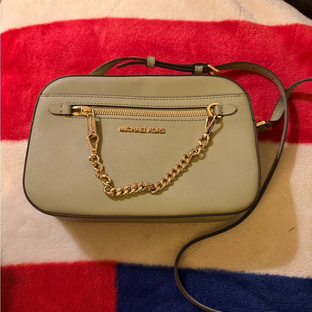 Michael Kors Mint Green Crossbody Bag with Gold Chain with Matching Wallet